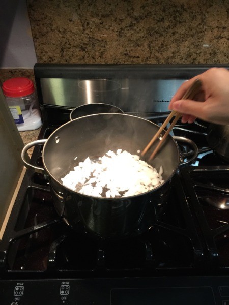 cooking onions in pot
