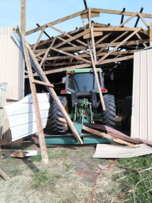 Keep an Inventory of What You Own - small shed barn collapsed on tractor