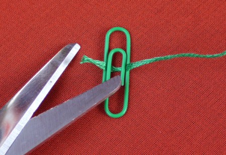 Paperclip and Bead Wrapped Earrings - trim floss with scissors