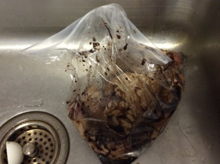 chicken marinading in plastic bag