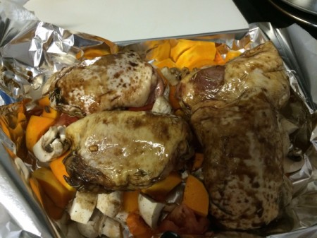 marinaded chicken on top of vegetables