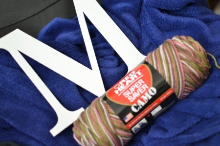 Yarn Wrap Letters and Hanger  - skein of yarn and cardboard M