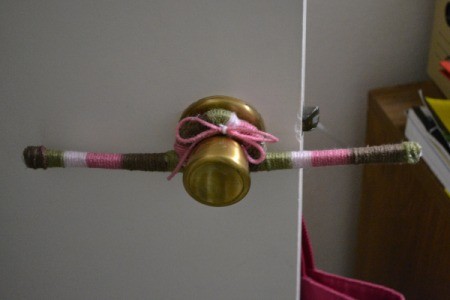 Yarn Wrap Letters and Hanger - wrapped hanger on door knob