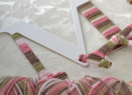 Yarn Wrap Letters and Hanger - wrapped hanger and partially wrapped letter