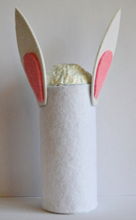 Upcycled Easter Bunny Craft - glue bunny ears to felt covered roll