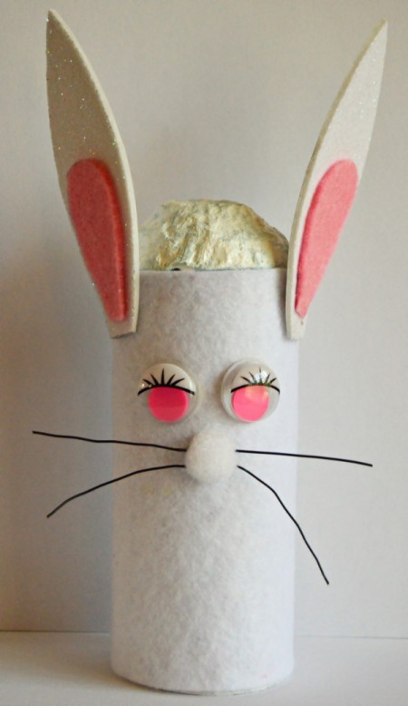 Upcycled Easter Bunny Craft - glue eyes and nose in place