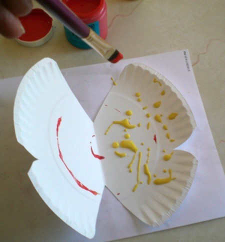 Make a Spring Butterfly from a Paper Plate - closeup of paint