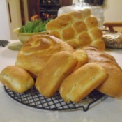 Freshly baked loaves in different shapes and sizes.