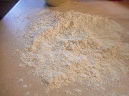 A pile of flour for dough.
