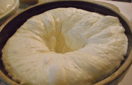 Punched down bread dough.
