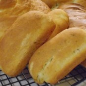 Loaves of freshly baked herb bread.