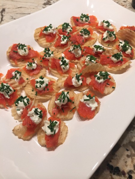 Smoked Salmon Crostini Appetizers on serving dish