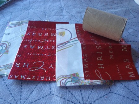 Aluminum Foil Box Desk Organizer - cut pieces of wrapping paper slightly larger than tube pieces and cover