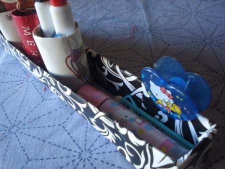 Aluminum Foil Box Desk Organizer - glue wrapped tubes down inside the box and add supplies