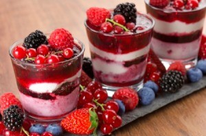 Parfait fruit desserts made with jello and yogurt.