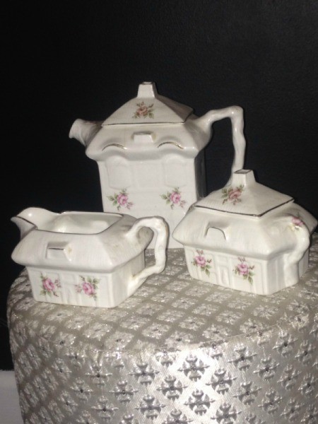 Value of Tea Set - white squarish teapot, creamer, and sugar bowl