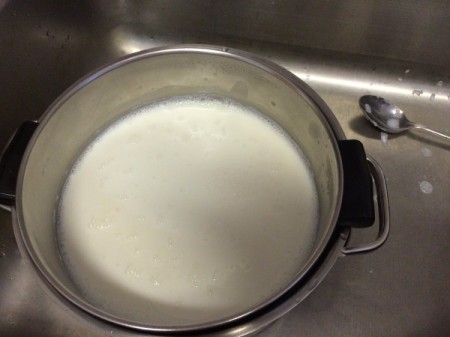 milk in pan on stove
