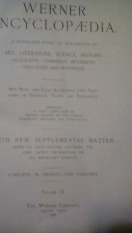 Information on 1909 Werner Encyclopedia- cover page