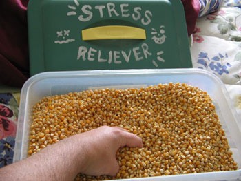 A tub of popcorn as a stress relief.