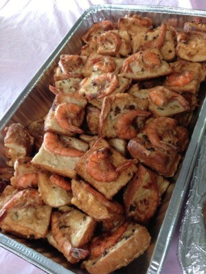 Deep Fried Shrimp on Baguette  Bread in pan