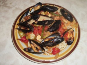 Mussels with Garlic and Tomato on plate