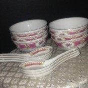 Value of Asian Soup Bowls and Spoons -  white china bowls with matching spoons