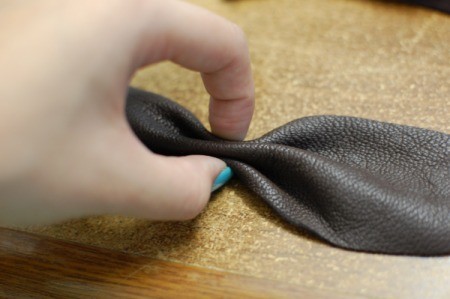 DIY Leather Bow Bracelet - pinch center to create bow effect