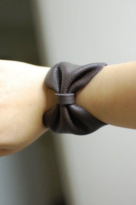 DIY Leather Bow Bracelet - bracelet on wrist