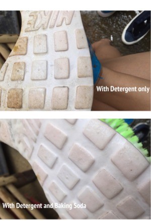 Better Way to Wash Shoes - two part photo of both methods