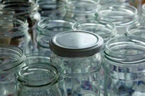 A selection of glass canning jars.