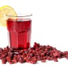 A glass of cranberry juice surrounded with cranberries.