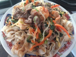 Shrimp Beef Stir Fry Noodles with Vegetables on plate