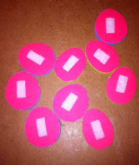 Easter Tic-Tac-Toe - adding Velcro to egg game pieces