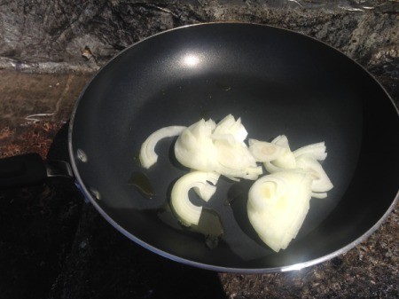 Onions in a pan.