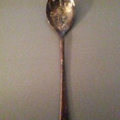 Value of Old Silver Plate Spoon - old long handle, toothed silver plate spoon