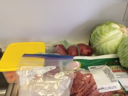 Ingredients for corned beef and cabbage.