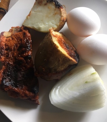 Ingredients for corned beef hash and eggs.