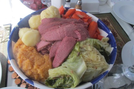 Corned Beef & Cabbage Dinner on plate.