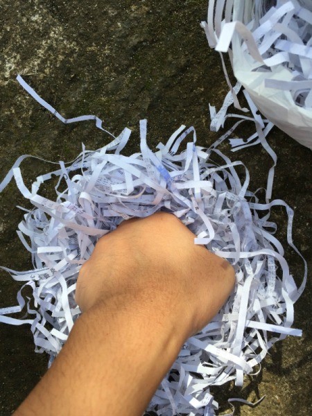 Shredded Paper Nest - using a fist to make an indent in the shredded paper.