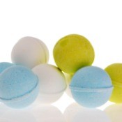 A collection of brightly colored bath bombs.