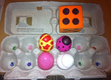 Egg Carton Pre-K Math - using a die and counting