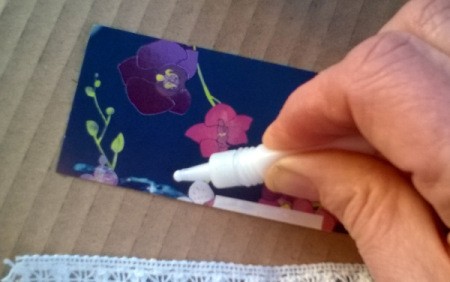 Card and Lace Bookmark - apply glue to one long side