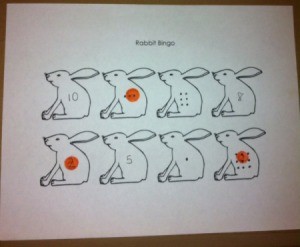 Printable Easter Bingo and Stamp Games - in process game with marker spots on bunny page