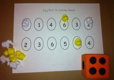 Printable Easter Bingo and Stamp Games - sheet numbered 1-6 and die to play the game