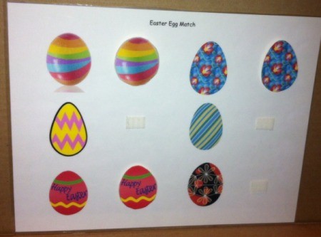 Simple Paper Easter Egg Match - game board with Velcro and matched eggs