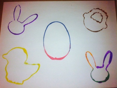 Easter Eggs and Cookie Cutter Paintings - with larger cutters use two or more paint colors or color them in with a brush