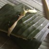 wrapped small fish in tied  banana leaf