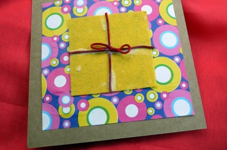 Birthday Parcel Card - stick felt parcel to card on top of gift wrap, allow to dry