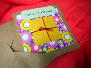 Birthday Parcel Card - finished card with matching envelop