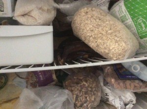 Dried goods stored in the freezer.